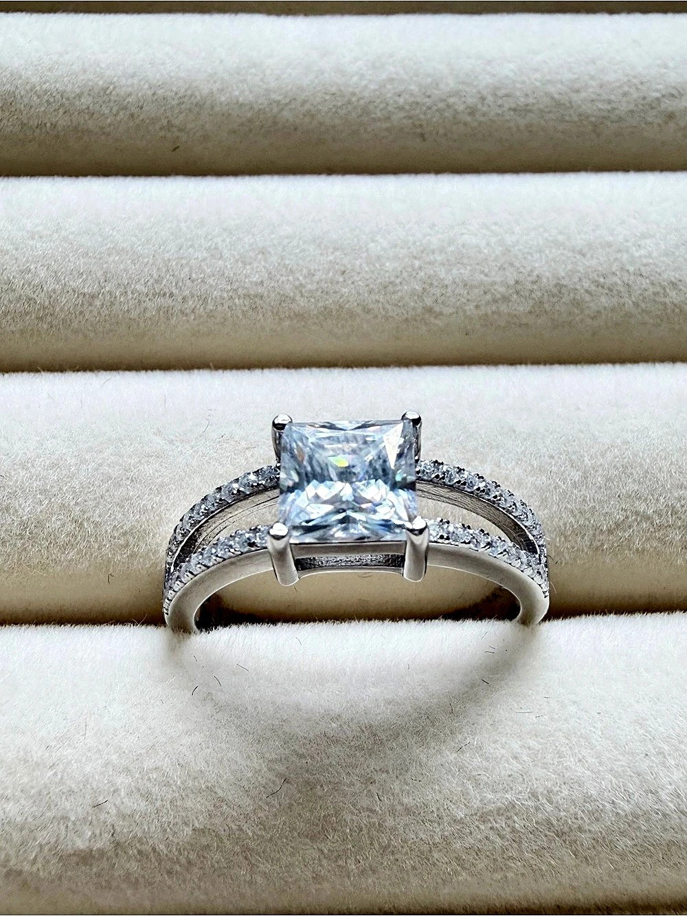 NEW Moissanite Engagement Ring Princess Cut Sterling Silver GRA Certified